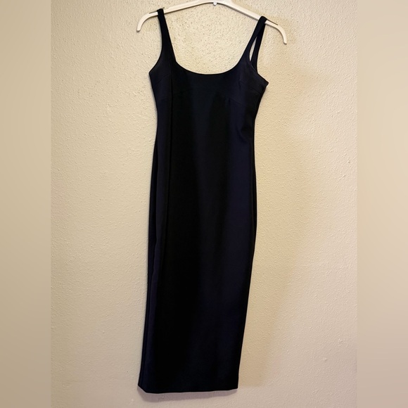 Zara Dresses & Skirts - Zara Black Midi Dress Sleeveless Scoop Neck Fitted Back Slit Size M